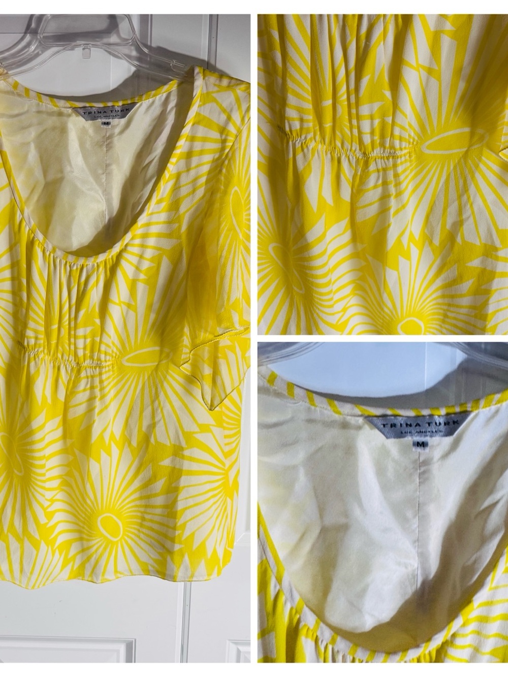 Trina Turk Yellow and White Floral Scoop-Neck Blouse